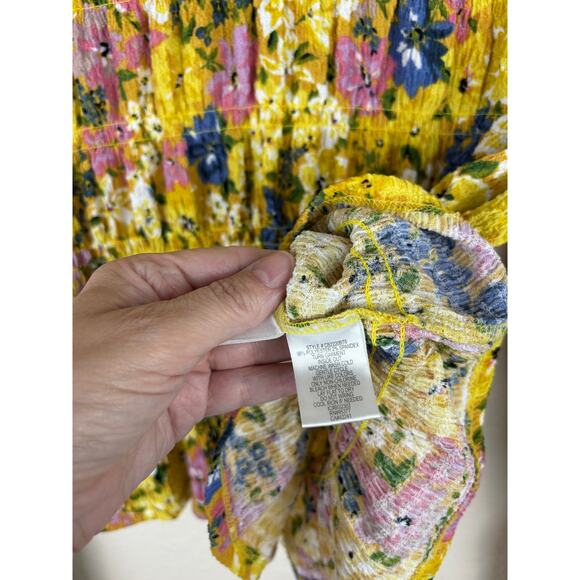 Sanctuary Yellow Smocked Floral Long Sleeved Top Size Medium - Picture 7 of 9